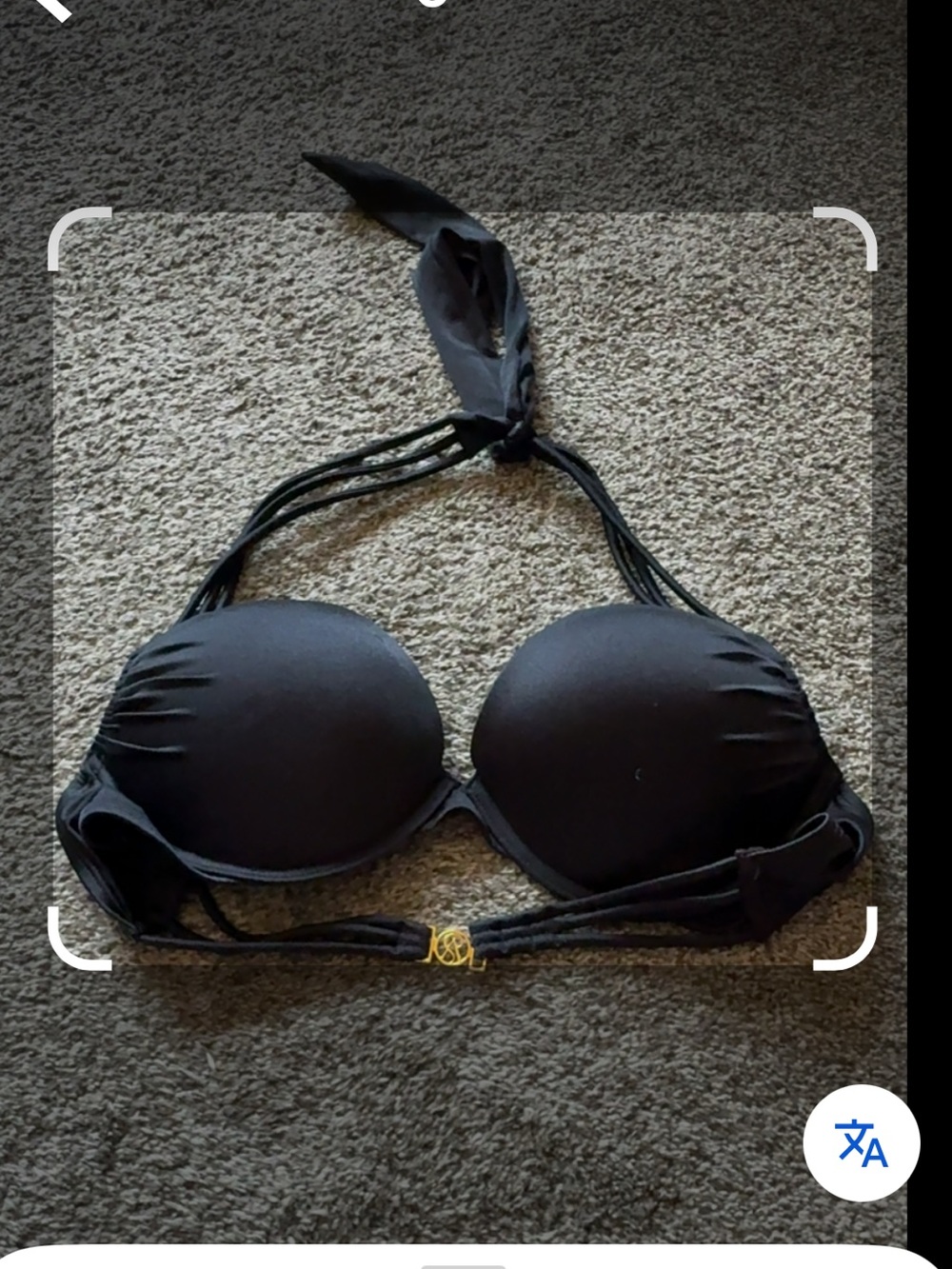 Victoria's Secret Black Push-Up Halter Bikini Top with Gold Hardware